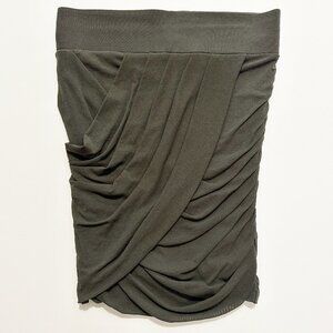 Express Olive Green Drape Front Side Ruched Mesh Mini Skirt Small